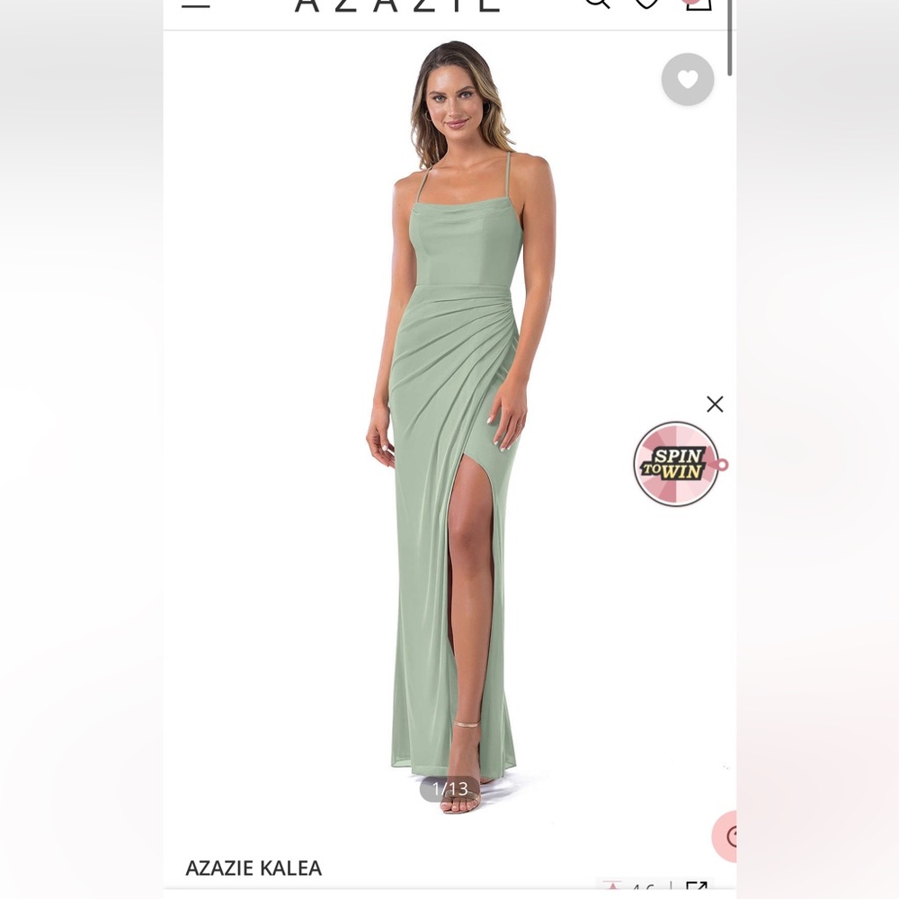 Azazie Dusty Sage Kaela Dress Size A6